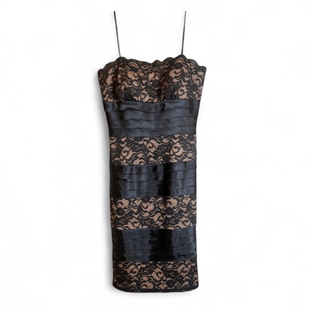 Whimsigoth Vintage SL Fashions Strapless Black Lace Tan‎ Dress Size 6 Y2K